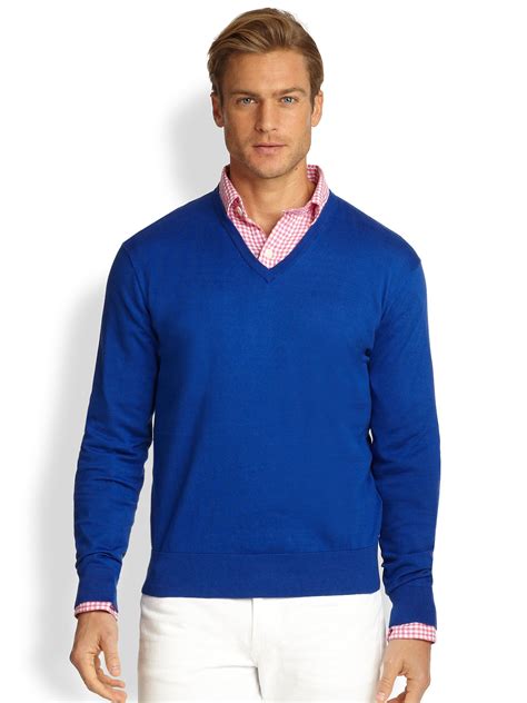 blue v neck jumper men's.